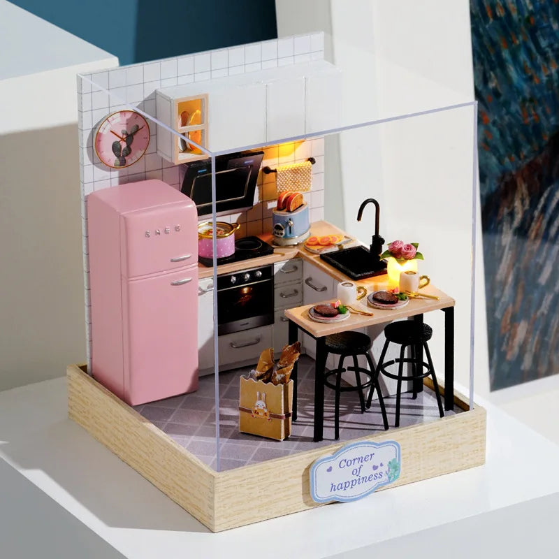 Wooden Miniature Doll House DIY Handmade Assembly Model Building Kit With Dust Cover 3D Puzzle Dollhouse Toys Birthday Gifts