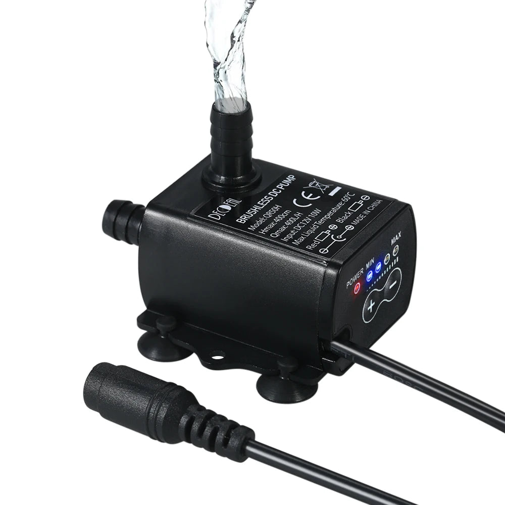 Ultra-quiet Mini DC12V 10W 400L/H Lift 400cm Brushless Water Pump 5.5*2.1mm Female Submersible with Flow Adjustment Function