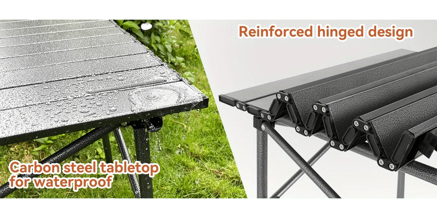 Folding Camping Table, Collapsible w/ Carry Bag, Sturdy Legs & Large Flat Surface for Picnic BBQ Beach Hiking, Compact Durable