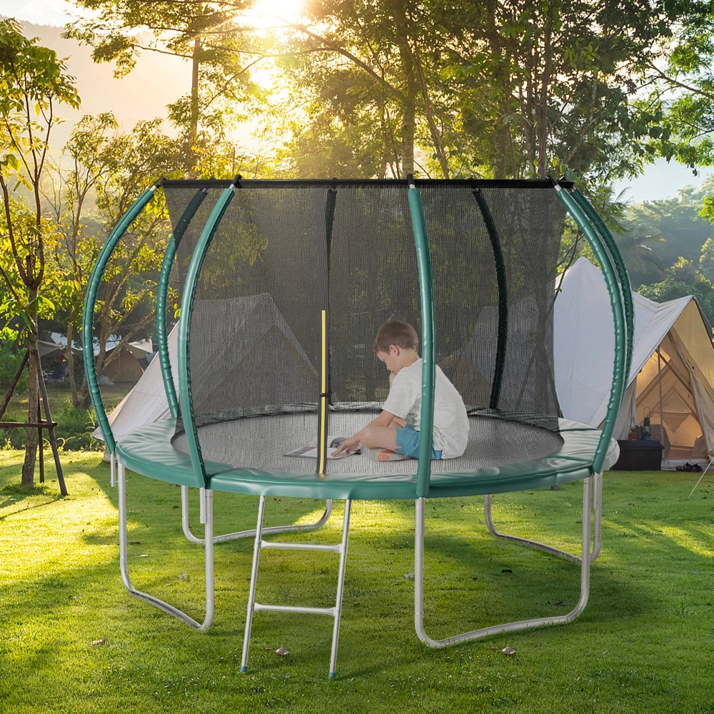 【Breeins】Outdoor Enclosure Trampoline with Ladder Exercise Workout Rebounder Sport Trampoline Handle Adults Jumping Training