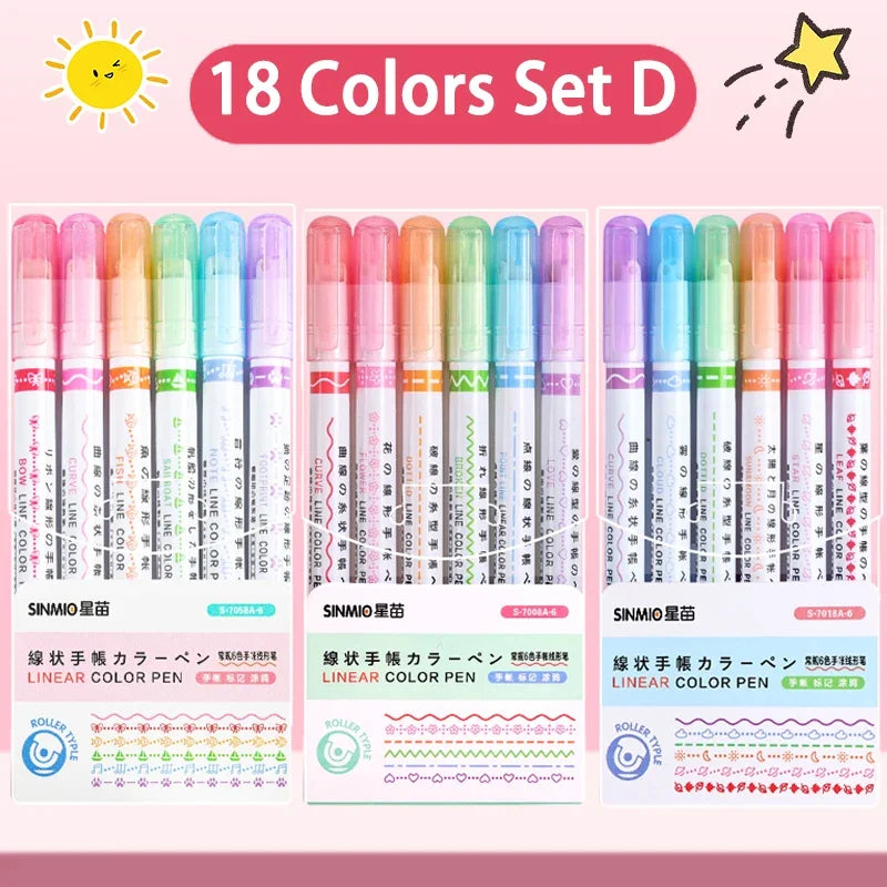 24/3 PCS Kawaii Flowers Line Shaped Highlighter Pens Roller Tip Curve Liner Marker for Writing Journaling Drawing Stationery