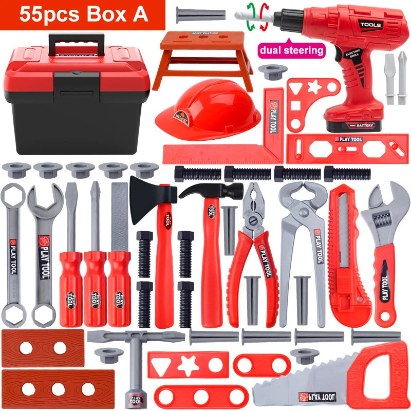 Children's Tool Set with Electric Toy Drill Kids Power Construction Toy Pretend Play Toy Tools Kit for Toddler Boys Girls Child