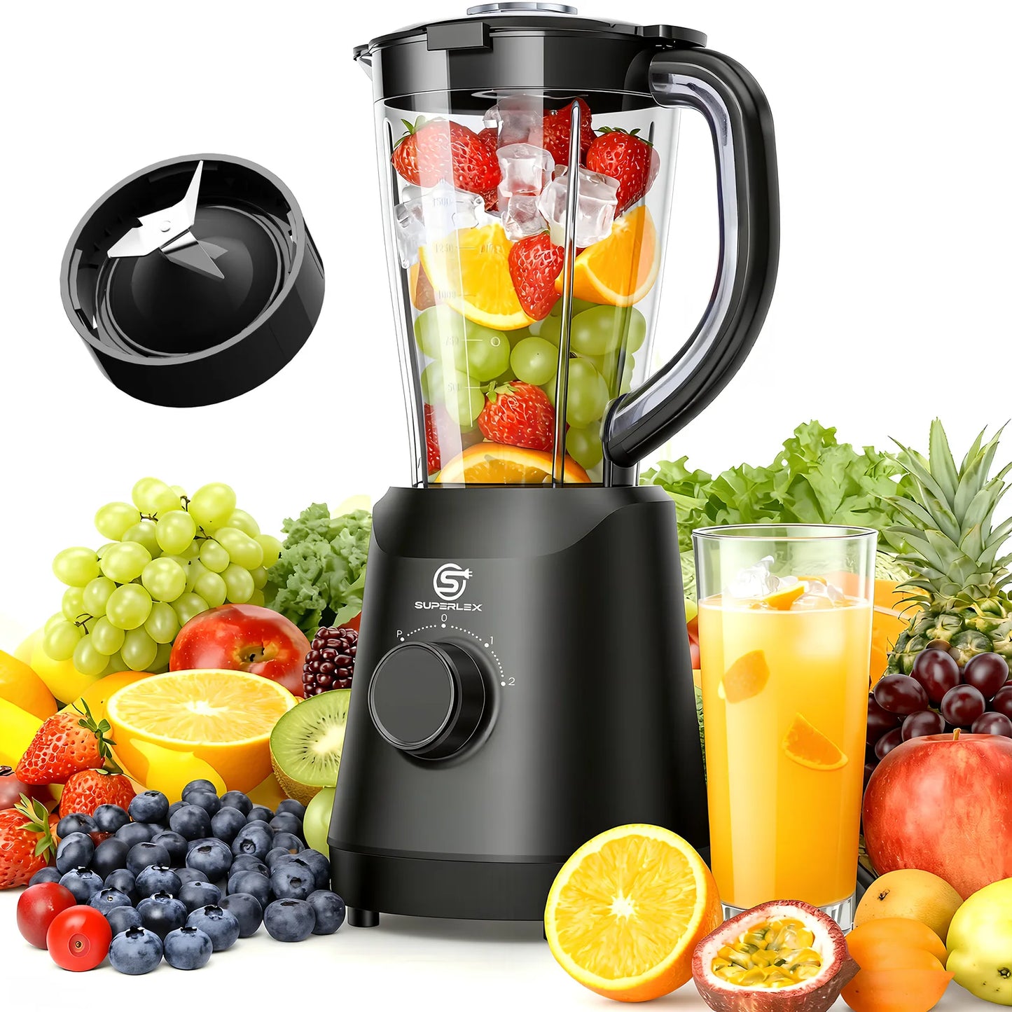 SUPERLEX 500W 2 in 1 Blender With 1.5L Glass Jar Powerful Performance 2 speeds with chopping kneading grinding blender Fruit Mix