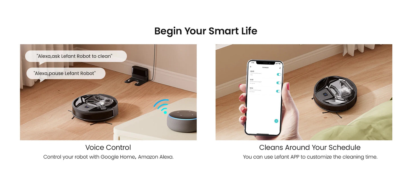 Lefant M320 Robot Vacuum Cleaner, Carpet Detection, 6,000 Pa Suction, Low Noise,  210 Mins Runtime, Self-Charging, Ideal for Har