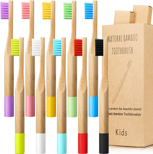 Bamboo Toothbrush,10Pcs Biodegradable Toothbrush with Medium Hard Bristles,Rounded and Comfortable Handle Toothbrush