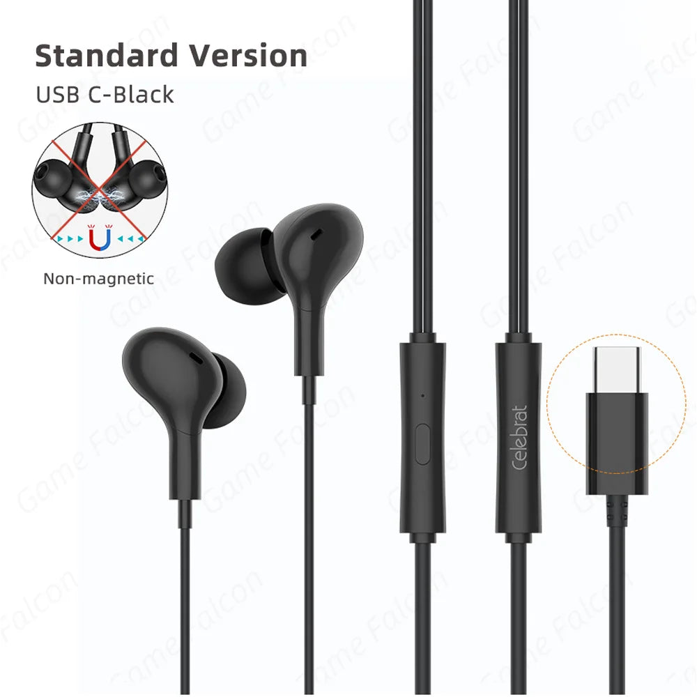USB C Headphone for Samsung Galaxy S24 S25 S26 Ultra A17 A54 Magnetic Wired Earbuds Noise Canceling in Ear Earphones with Mic