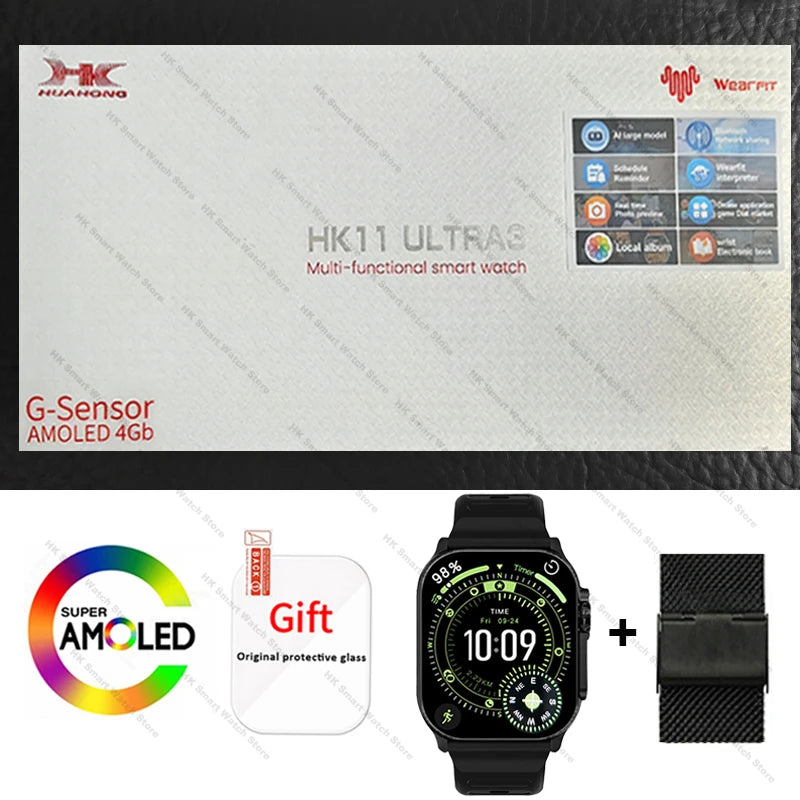 2026 New HK 11 ULTRA 3 Max Smartwatch 49mm AMOLED 4G ROM AI Robot Bluetooth Network Call Clock NFC Compass Smart Watch Men Women