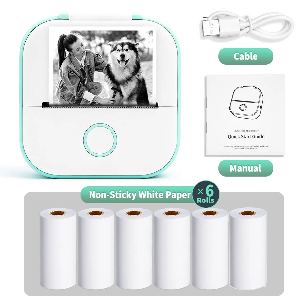 Mini Sticker Printer Phomemo T02 Thermal Portable Inkless Pocket Phone Printer Compatible with Android iOS Instantly Print Fun