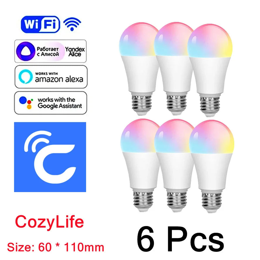 8Pcs 15W WiFi Smart Light Bulb E27 LED RGB Lamp Work with Alexa/Google Home 85-265V RGB+White Dimmable Timer Function color Bulb