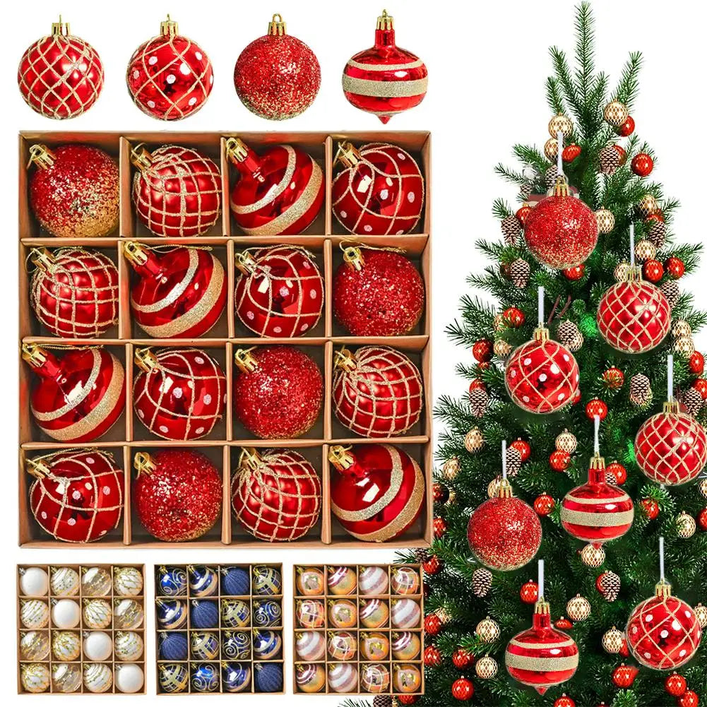 16PCs/Box 6cm Shiny Glitter Christmas Ball Ornaments Shatterproof Christmas Tree Hanging Ornaments Pendants Party Decorations