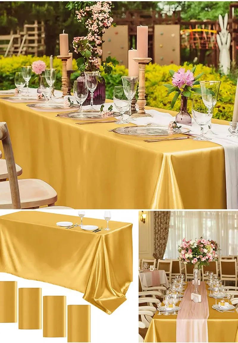 Rectangle Wedding Satin Large Tablecloth Bright Smooth Silk Table Cover Anniversary Dining Party high-end Table Decor