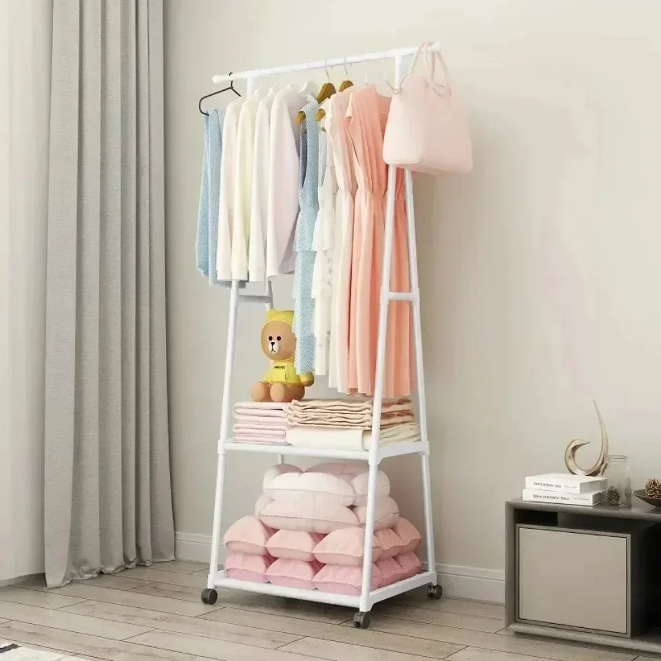 Multifunctional Storage Dormitory Clothes Drying Rack Floor Standing Clothes Rack Simple Clothes Mobile Hanging Clothes Rack