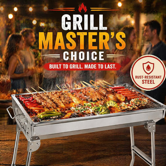 Portable Folding BBQ Grill, Instant Setup Charcoal Barbecue for Camping Festivals Beach, Lightweight Stainless Steel with Carry Bag, Foldable Legs Garden Picnic