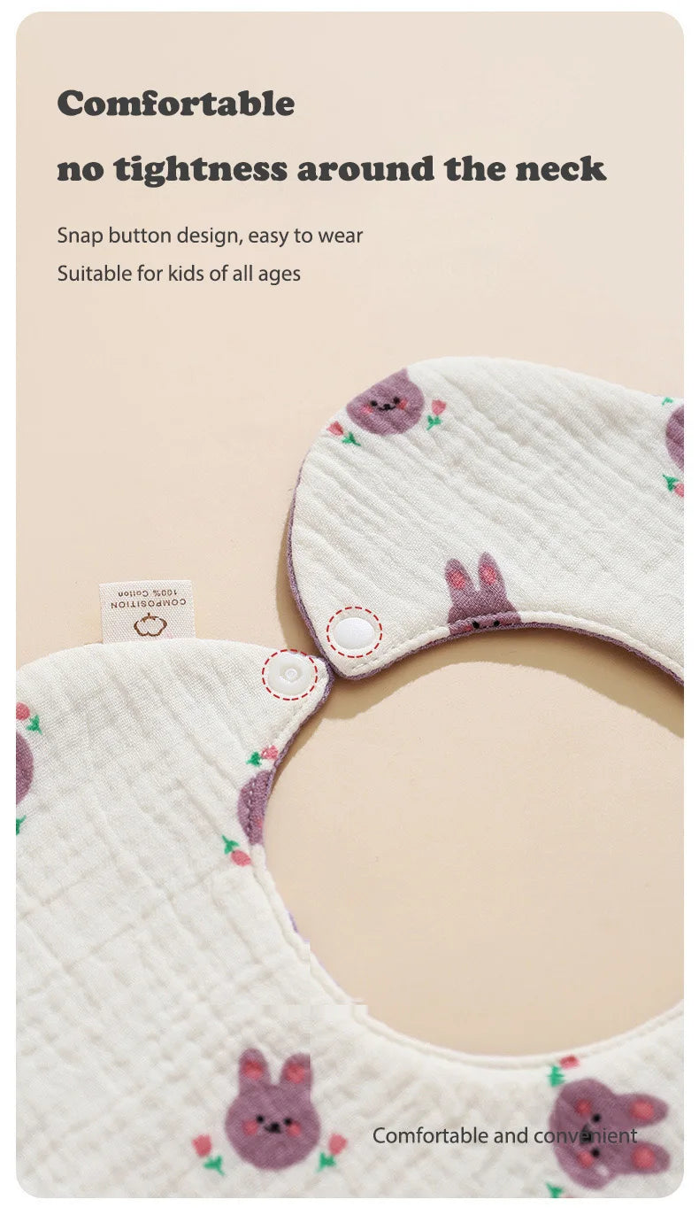 5-piece baby feeding bibs, made of pure cotton gauze, with cute patterns, soft and skin-friendly, double-sided use as drool rags