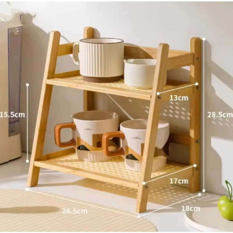 Double-layer Bamboo Storage Rack Desktop Organizer Multi-functional Miscellaneous Shelf Home Kitchen Bedroom Countertop Use