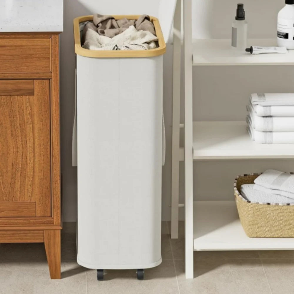 (60L/100L )Large Capacity Foldable Laundry Basket (60L/100L), Rectangular Dirty Clothes Hamper with Wheels, Detachable Liner