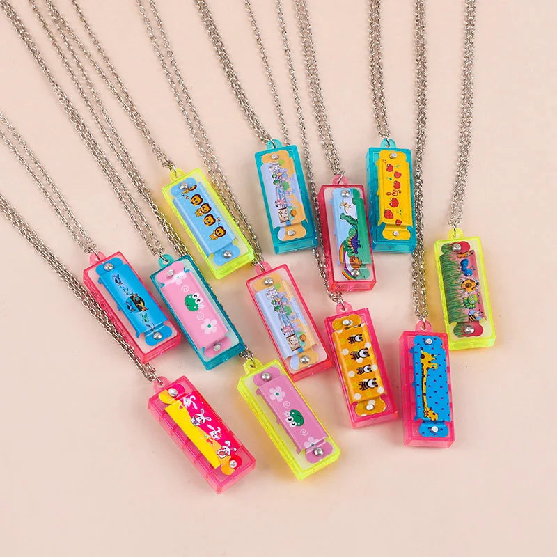 10/20Pcs Cartoon Mini Harmonica with Necklace Musical Toys for Kids Birthday Party Favors Pinata Fillers Boy Girl Christmas Gift