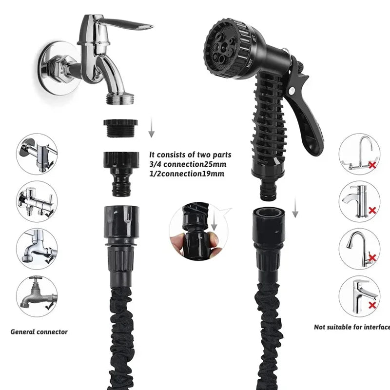 Expandable Magic Hose High-Pressure Car Wash Cleaning Water Gun Home Garden Watering Water Pipes Gardening Supplies 25FT-100FT