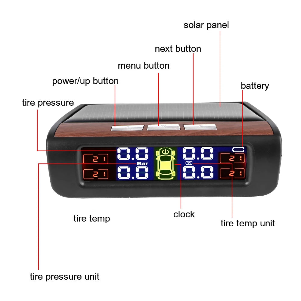Tire Pressure Monitoring System Temperature Warning New C External Battery Version Sensors Solar TPMS Car Tyre Pressure Monitor