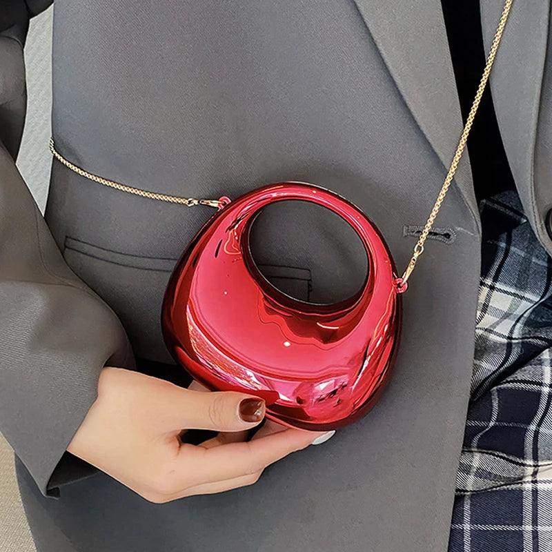 Z. Women's Chain Crossbody Bag Small Purse Acrylic Metallic Luster Half Moon Party Banquet Women's Bag Luxury Handbag