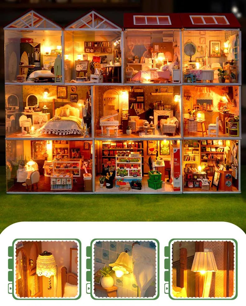 DIY Doll House Wooden Miniature Kit with Furniture Set Handmade Model Assembly Toy Case for Birthday Gifts