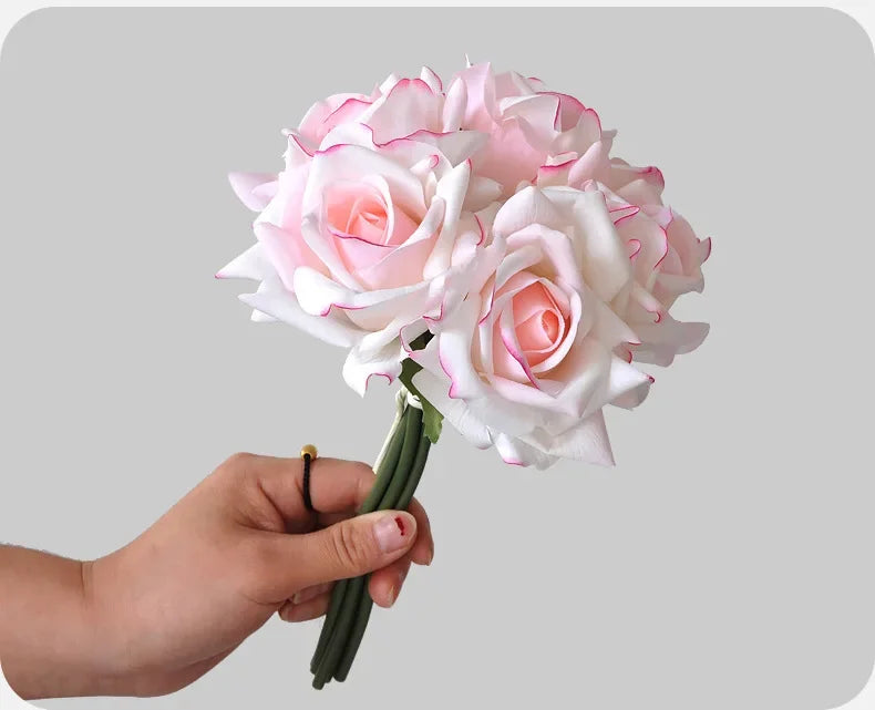 5 Head Curled Rose Bouquet with Artificial Moisture Sensation High-end Silk Flower Home Decoration Wedding Decoration