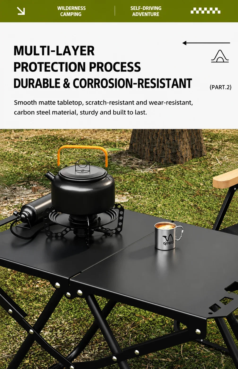 Green Portable Foldable Camping Table, Hollow Edge Hangable Design, Lightweight Durable Table for Picnic Beach Outdoor Travel