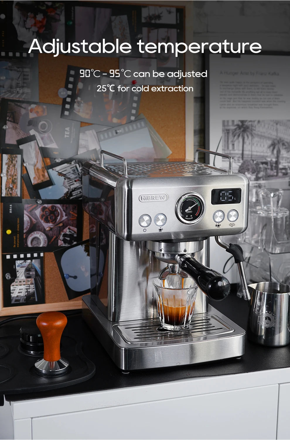 HiBREW H10A Black Espresso Machine Temperature Volume Pre Brewing Adjustable 58mm Portafilter Cappuccino Coffee Maker