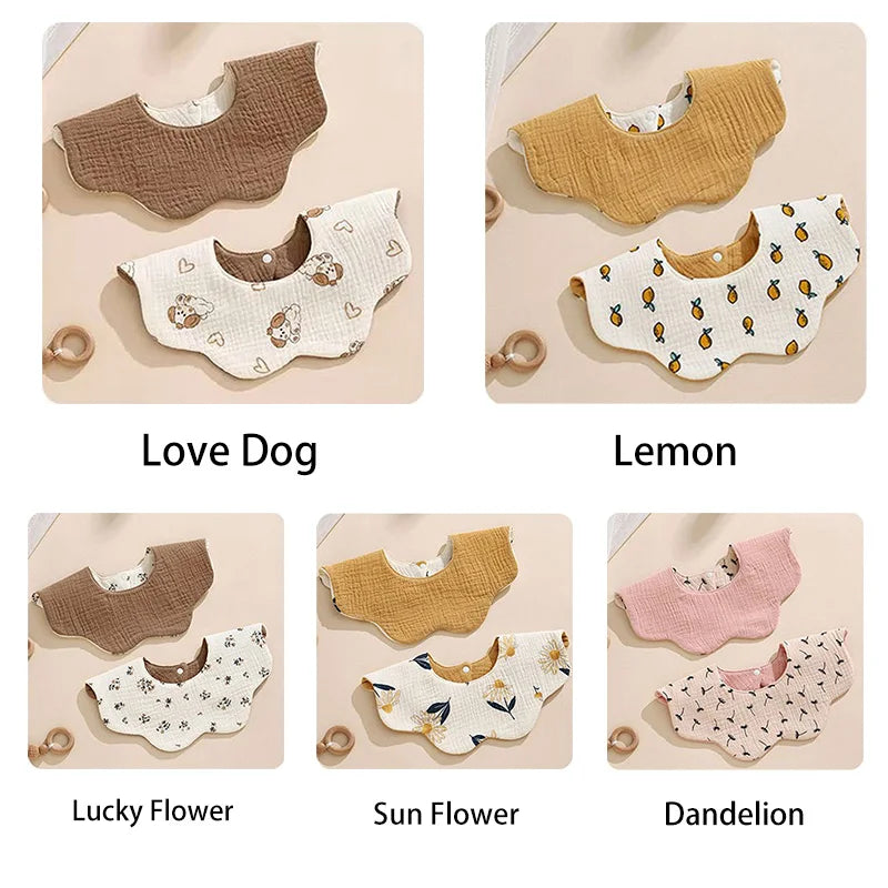 5-piece baby feeding bibs, made of pure cotton gauze, with cute patterns, soft and skin-friendly, double-sided use as drool rags