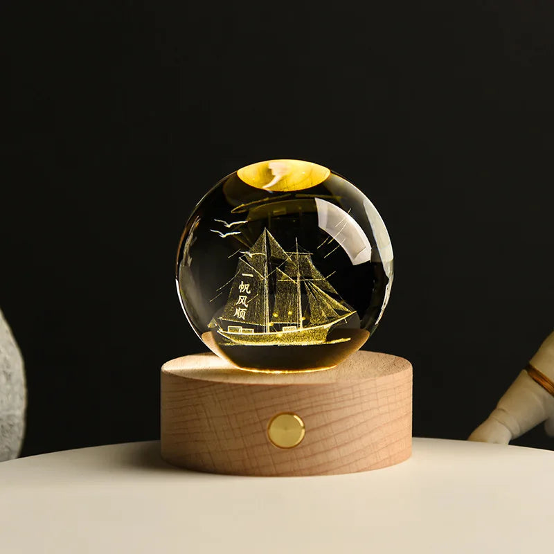 6cm 3D Crystal Ball Crystal Planet Night Light Laser Engraved Solar System Globe Astronomy Birthday Gift Home Desktop Decoration
