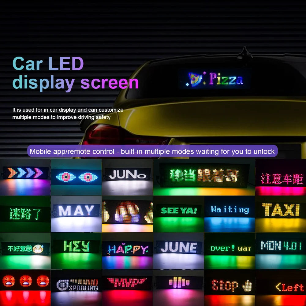 Car Scrolling Advertising Display Programmabl USB APP Control Customizable DIY Bluetooth RGB LED Sign Text Pattern Animation 5V