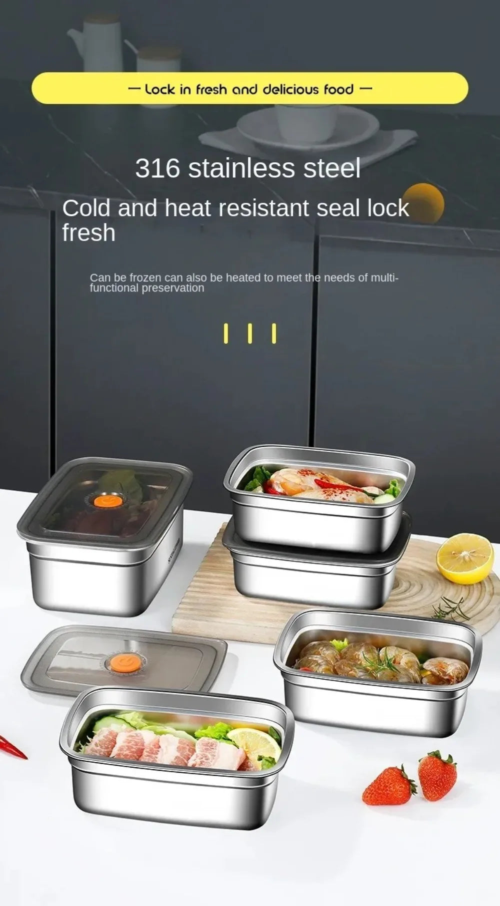 Stainless Steel Camping Lunch Box Sealed Microwave Suitable Preservation Box Large Capacity Leak-proof