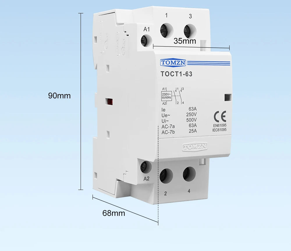 TOMZN TOCT1-63 2P 63A AC 110V/120V 220V/230V 50/60Hz Din Rail Household AC Modular Contactor 2NO/1NO1NC/2NC