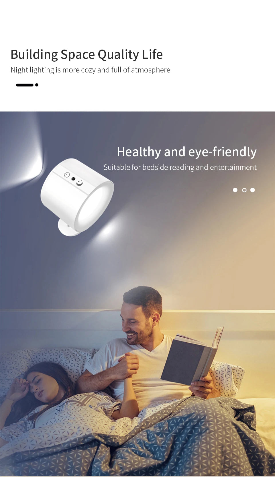 LED Wall Sconces Light Touch Control Double Head Wall Lamp 360 Rotatable 3Colors Wall Lights Wireless Night Lights For Bedroom