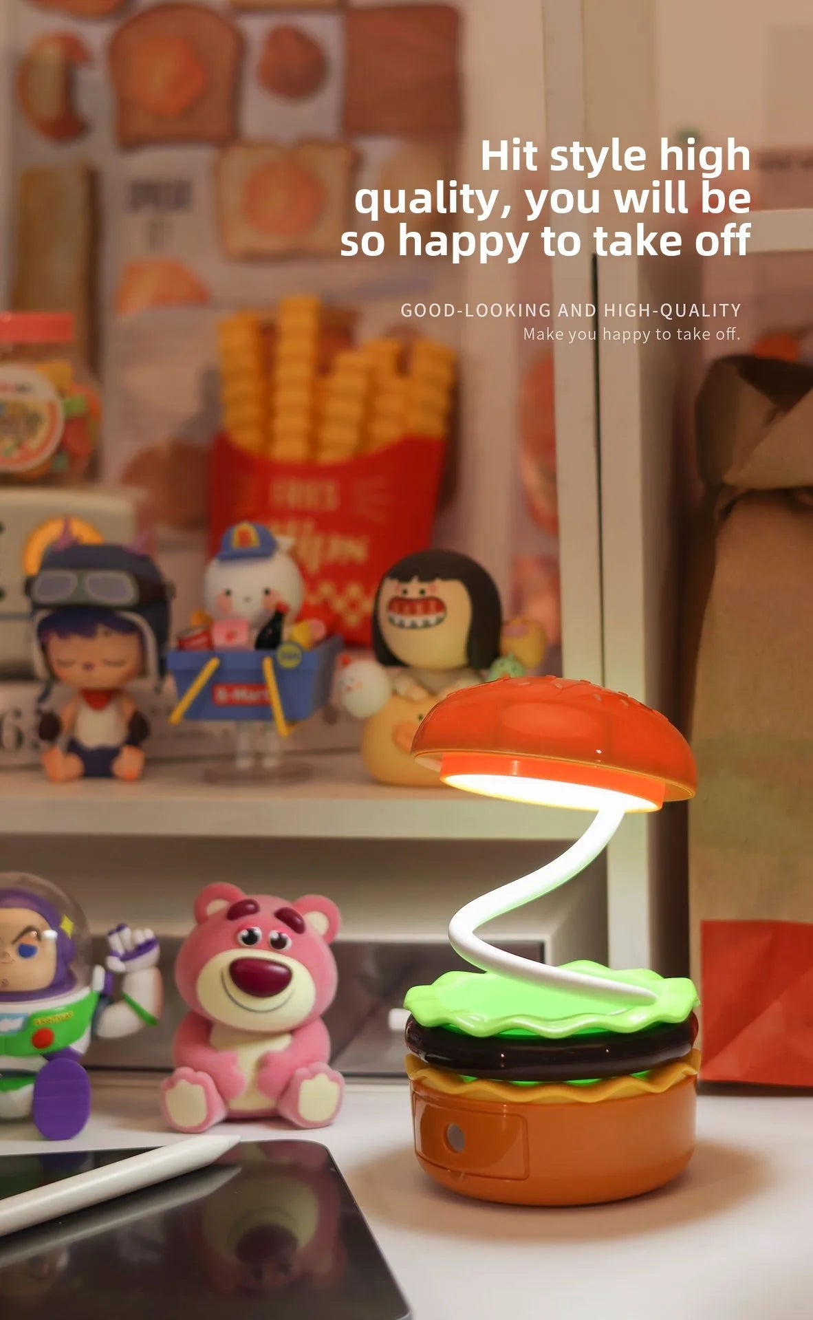Original Practical Reading Burger Night Light LED Charging Bedside Sleep Light Learning Pencil Sharpener Can Be Stored Desk Lamp