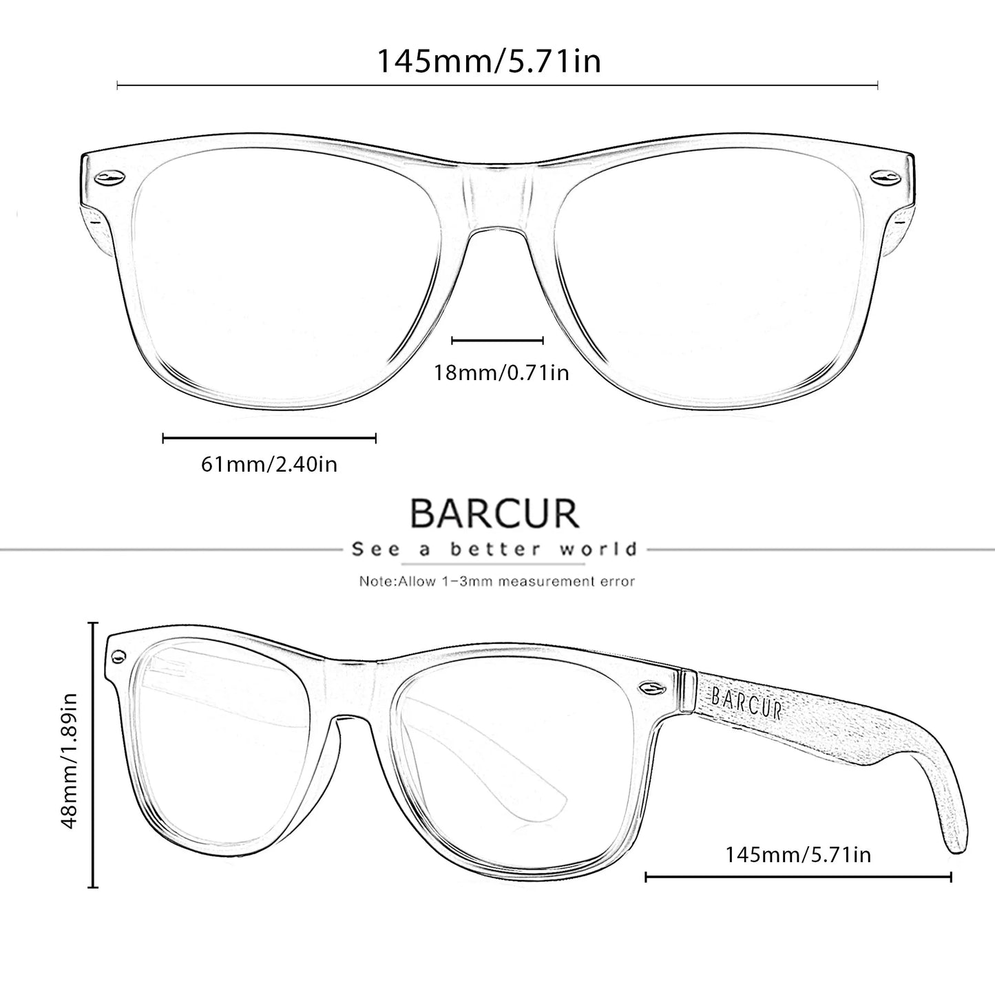 BARCUR Natural Wooden Sunglasses Polarized Mens Sun Glasses Black Walnut Eyewear UV400 Protection