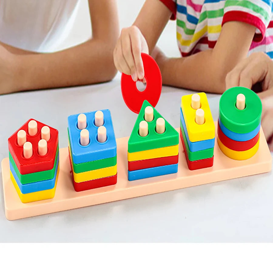 1set- Early education equipment geometric set columns, infant and child intelligence assembly building blocks boy/girl toys
