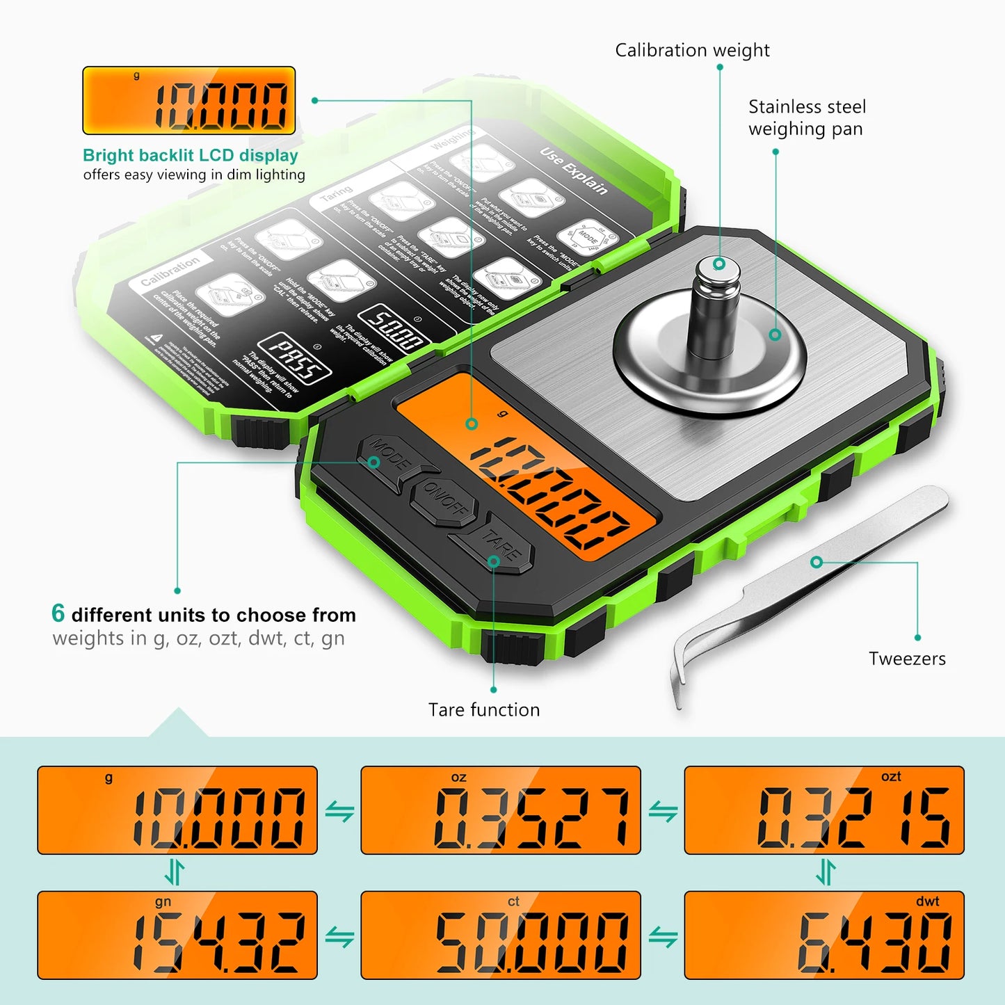 Brifit Electronic Digital Scale 0.001g/50gMini Scale Precision Professional Pocket Scale Milligram with 50g Calibration Weights