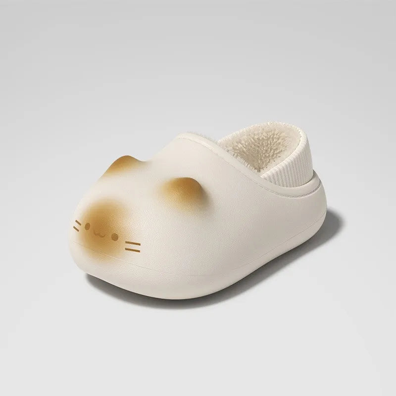 Kawaii Kitty Designer Slippers Women's Bottom Cat Paw Shoes Winter Warm Waterproof Mules Clogs Woman Kitten Home Slipper Adult