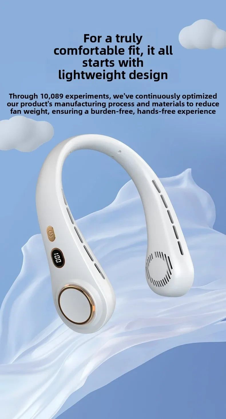 USB Hanging Neck Fan Portable Bladeless Mini Rechargeable Mute LED Digital Display Electric Air Cooler Handheld