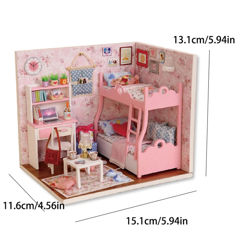 Wooden Mini Doll House Assembled Model Building Small House Kit 3D Puzzle Toys Bedroom Decoration With Furniture Gifts Dollhouse