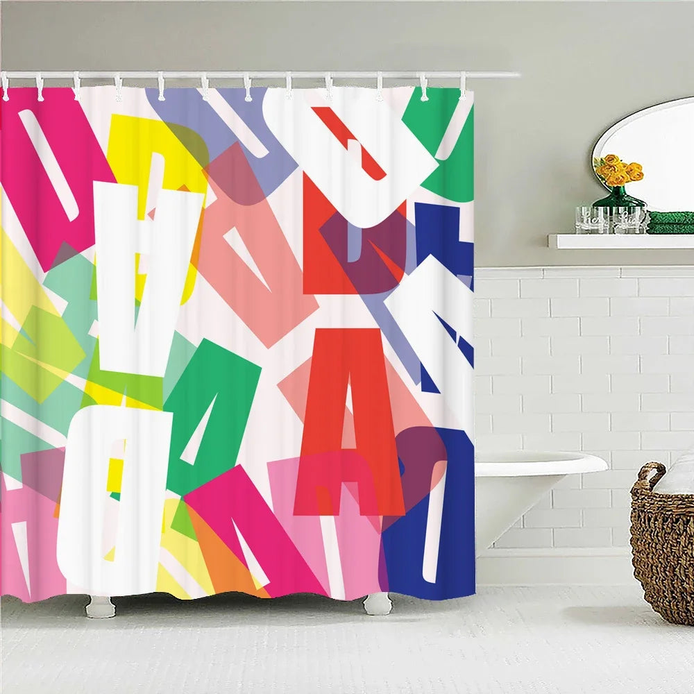 Colorful Stripes Shower Curtain Waterproof Polyester Fabric Geometry Bathroom Curtain 180 x 200cm with Hooks Shower Curtain