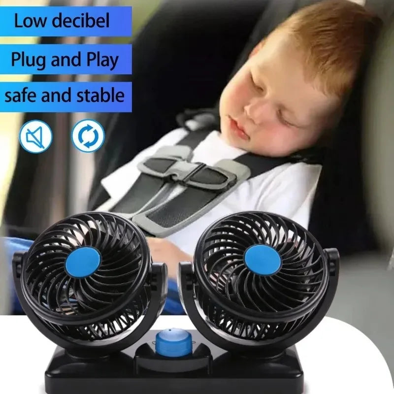 Professional Dual Fans 360 Rotation Multi Angle Cooling Fan for Sedan RV Truck Boat Vehicles Camping Office Desk Use Accessory