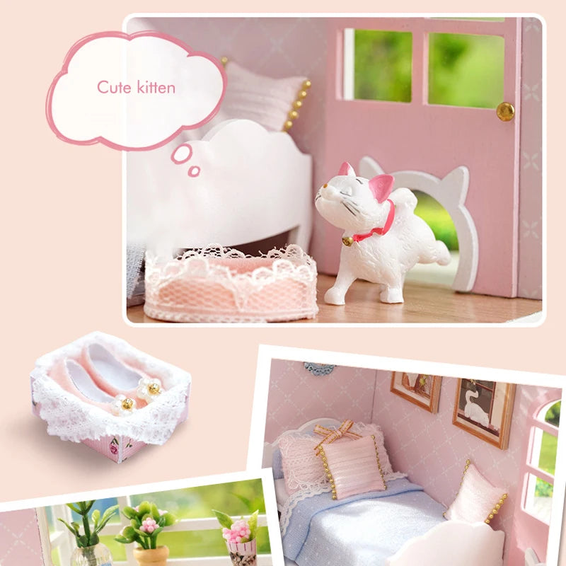 DIY Wooden Miniature Doll House Small House Kit 3D Puzzle Assembly Building Kits With Furniture LED Dollhouse Toys For Gifts