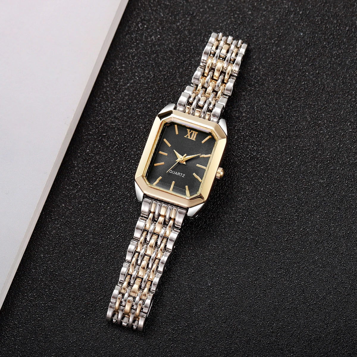 Fashion Mix Gold Women Quartz Watch Ladies Rectangle Roma Dial Wristwatch Reloj Mujer Girls Clock Gift (Without Box)
