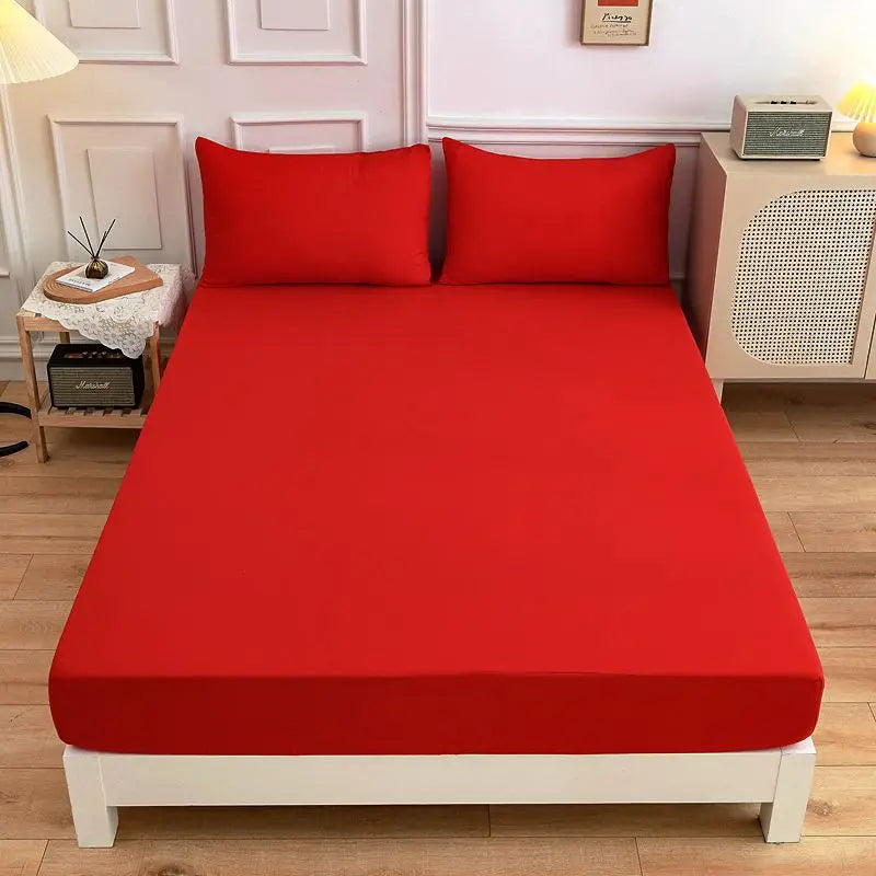 Kuup Polyester 3pcs Solid Color Queen Size Bedding Set - Fitted Sheet & Pillowcases with Elastic Band Mattress Cover