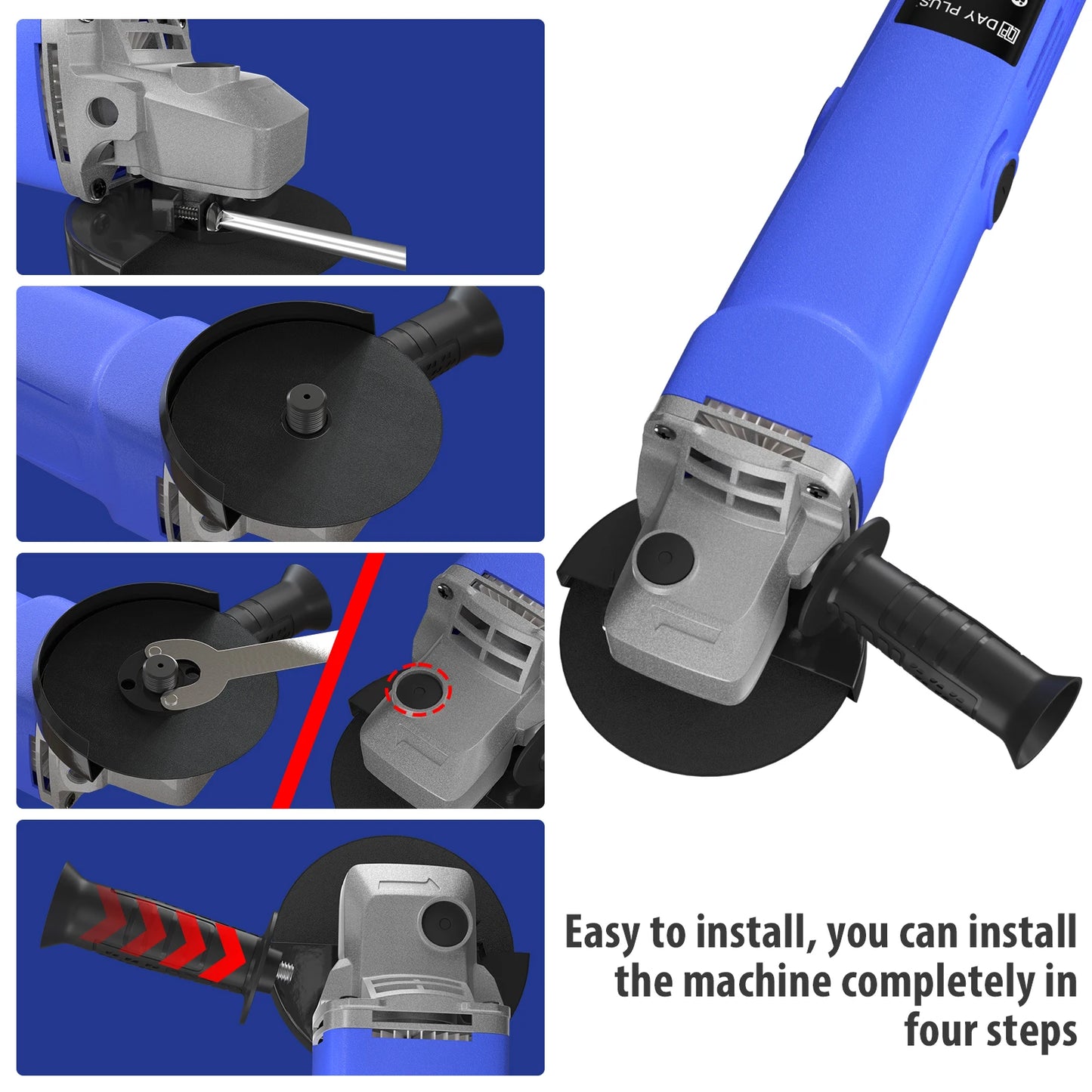 DayPlus 115mm Angle Grinder 4.5 inch 240V 5000W 12000rpm Electric Grinding Sander Corded for Metal,Tile Cutting Polishing M14