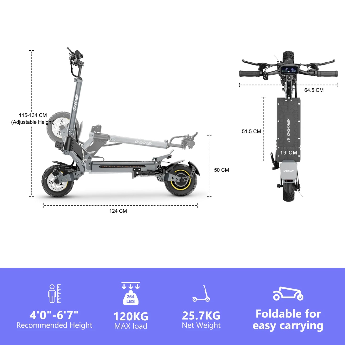 iENYRID iE-S1 Adult Electric Scooter Foldable 48V 15Ah 250W Off-Road Tire E-Mountain Scooter for Sports Entertainment Cycling