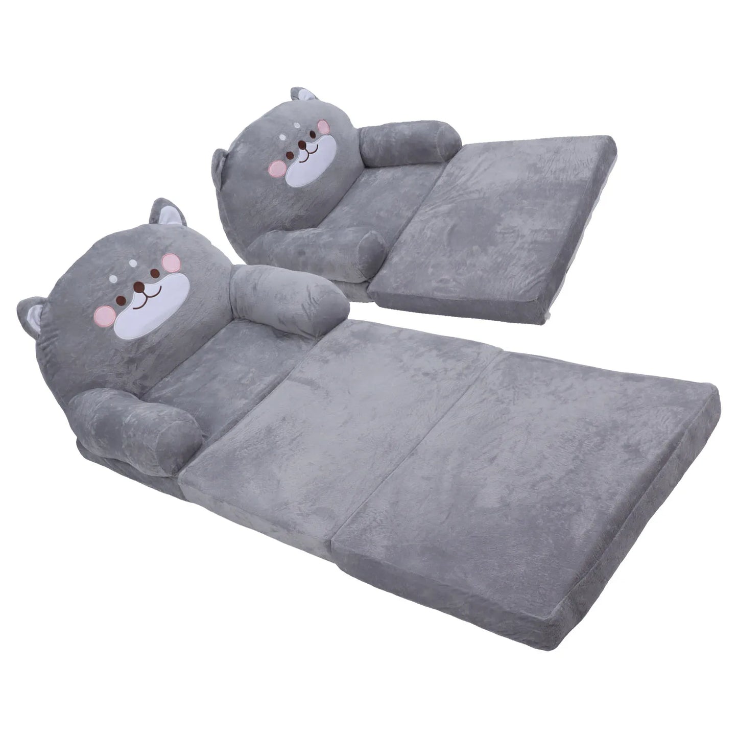 Gray Kids Sofa Easy To Clean Soft Breathable Toddler Chair Stable Backrest Cartoon Gray Dog  Wide Handle for Relaxing