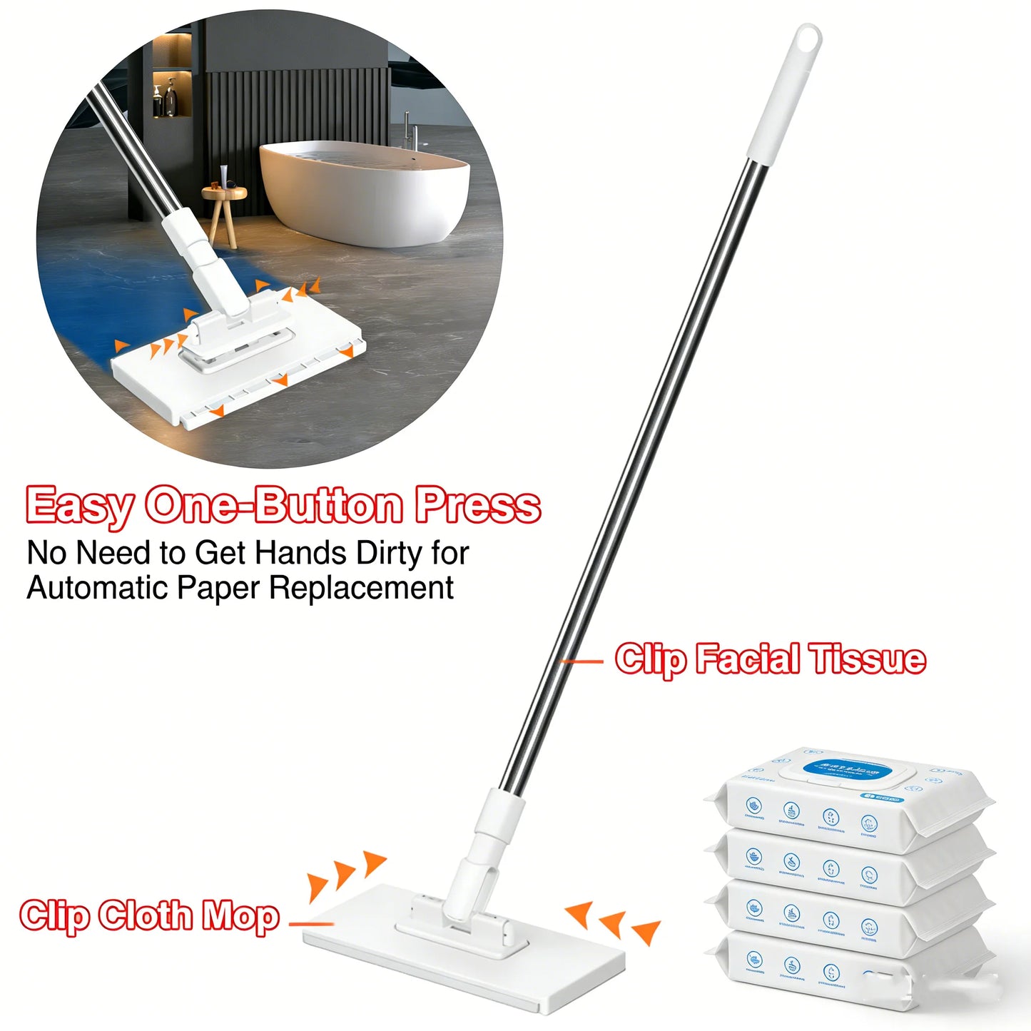 Reusable Dust Mop for Floor Cleaning Automatic Clamping Mop Clamp 100cm Wiper Floor Household Cleaning Cloths for Dust Removal